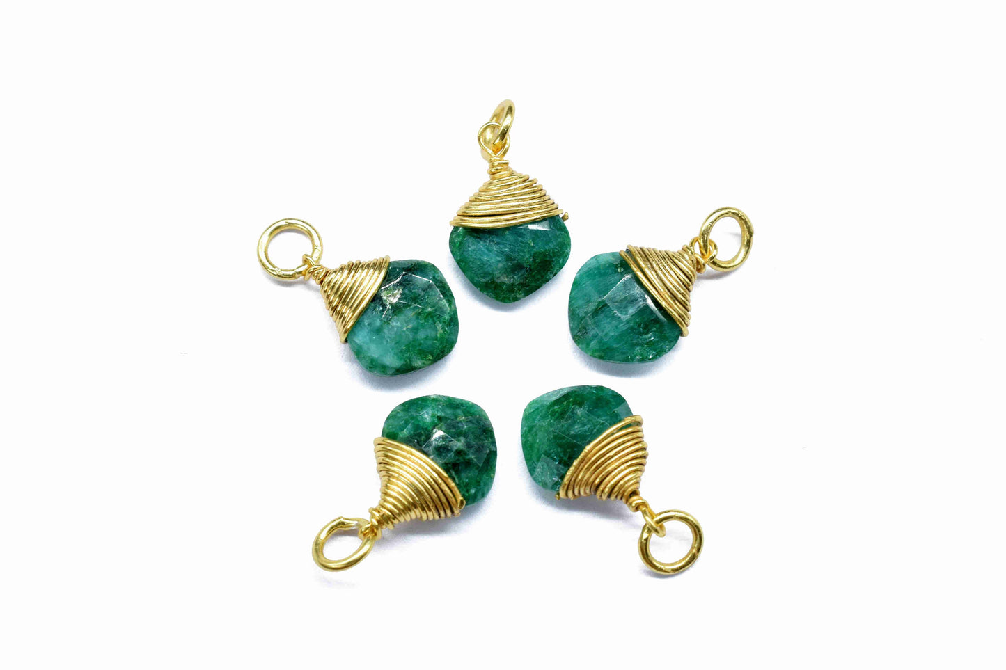 Natural Emerald Wire Wrapped Connector,8mm Square Gemstone Pendants,single loop connectors,Wire Wrapped Necklace Charm,Jewelry Making Supply