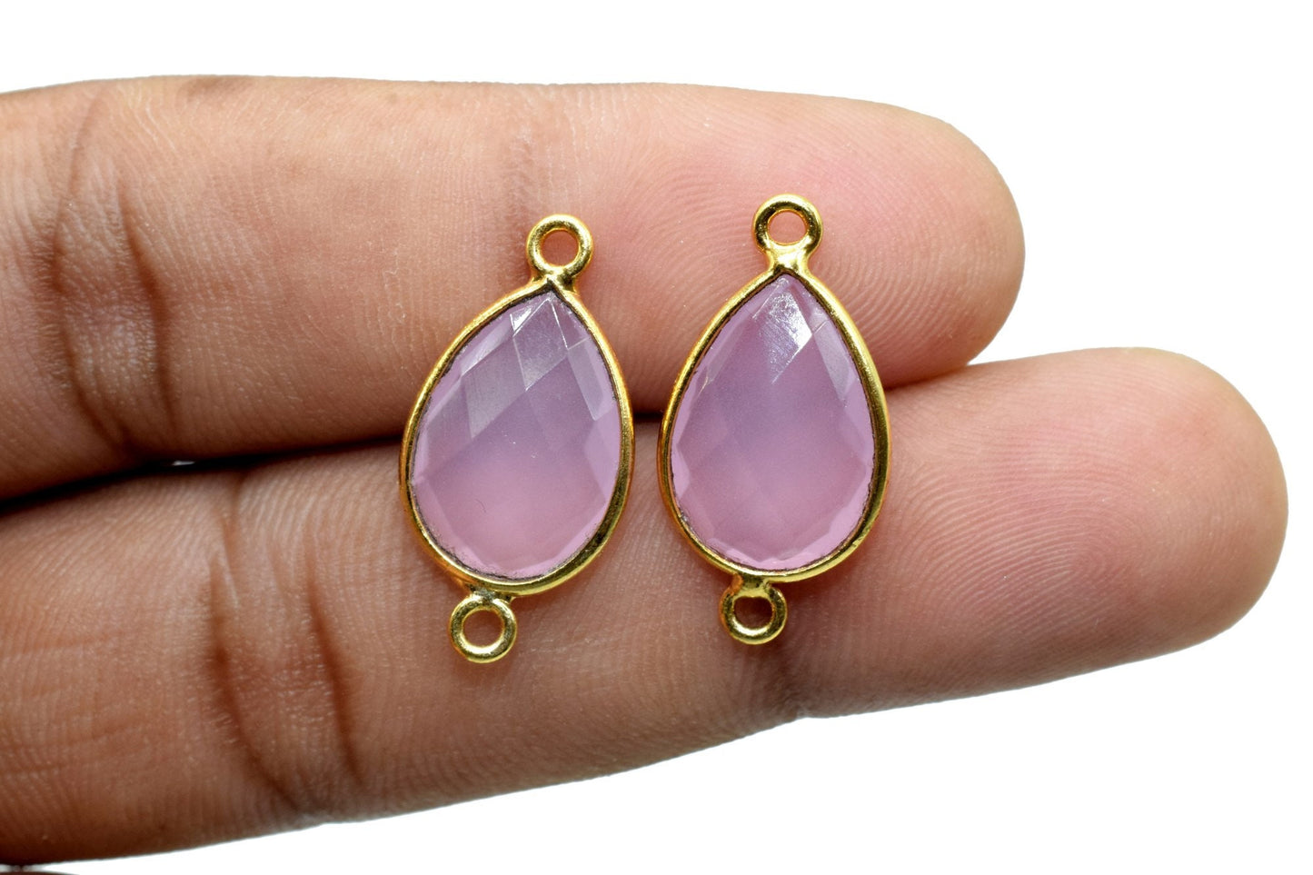 Rose Quartz 10x14mm Pear shape double bail connnectors,Checker Board cut Rose Quartz Pendant,Rose Quartz charms,Rose Quartz Pear Briolettes