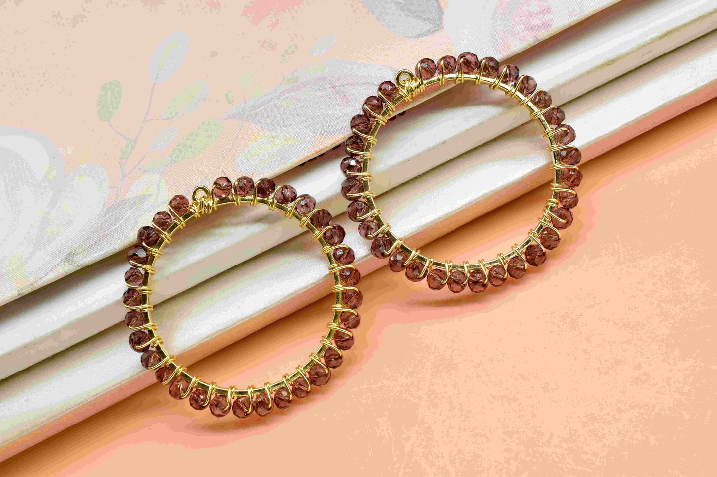 Pink Amethyst Wire Wrapped Dangle Connector,Circle Pendant Component,Handmade Earring,Beaded Hoop Earring,Finding Component Amethyst Jewelry