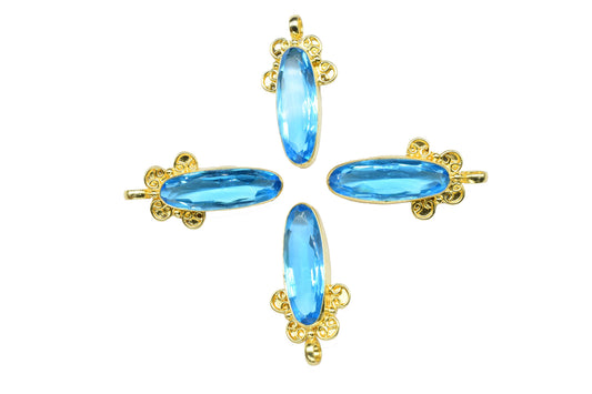 Sky Topaz Oval Pendant Charms,Statement Pendants,Loop Pendants,Boho Pendant,Pendant Jewelry,Gemstone faceted Pendants,Handmade Brass Pendant