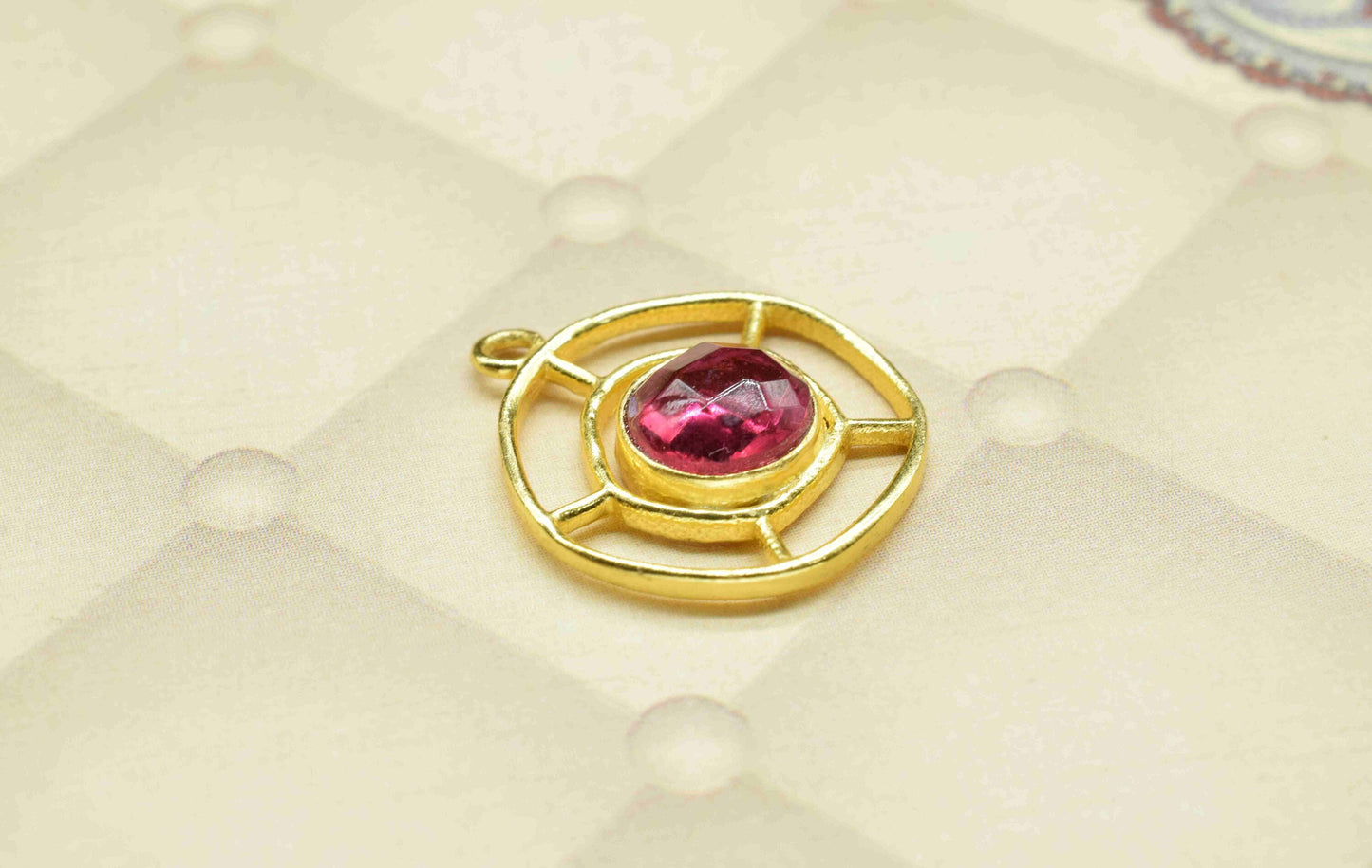 Pink Tourmaline  Gemstone Component , Single Bail Charm , Pink Tourmaline  Connector Pendant , Gold Plated Connectors , Earring Component