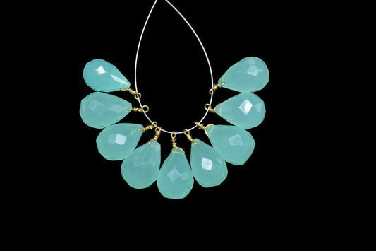 Aqua Chalcedony 10x14mm Faceted Drops Wire Wrapped Gemstone,Wire Wrapped Gemstone Connector,Aqua Chalcedony Connector Charm,Aqua Briolettes