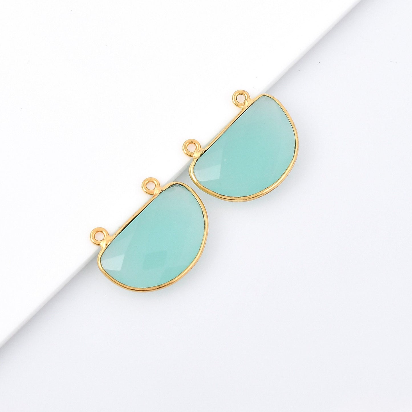 Aqua chalcedony 10x15mm D shape Bezel pendant,Aqua Chalcedony Gold Plated bezel,Aqua chalcedony Bezel,Gold Vermeil Bezel,Gold-Filled bezel