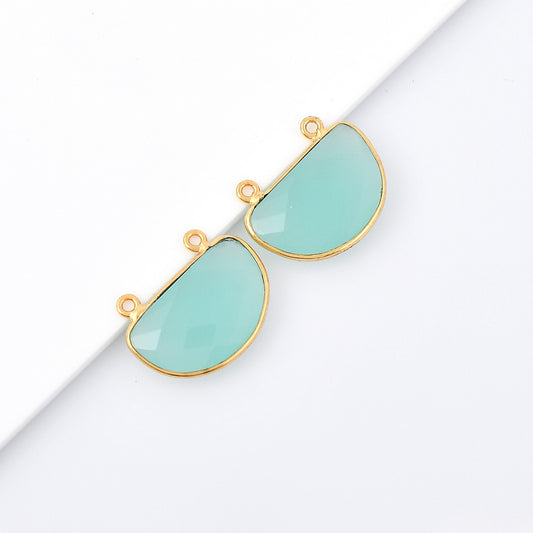 Aqua chalcedony 10x15mm D shape Bezel pendant,Aqua Chalcedony Gold Plated bezel,Aqua chalcedony Bezel,Gold Vermeil Bezel,Gold-Filled bezel