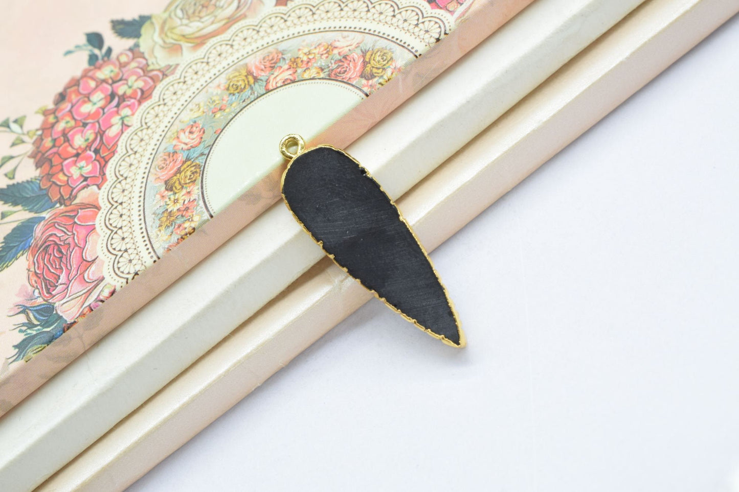 Black Onyx Teardrop Pendant,Single Bail,Necklace Connectors,Black Onyx Jewelry,Gemstone Electroplated Charm,Handmade Pear Shape Connector