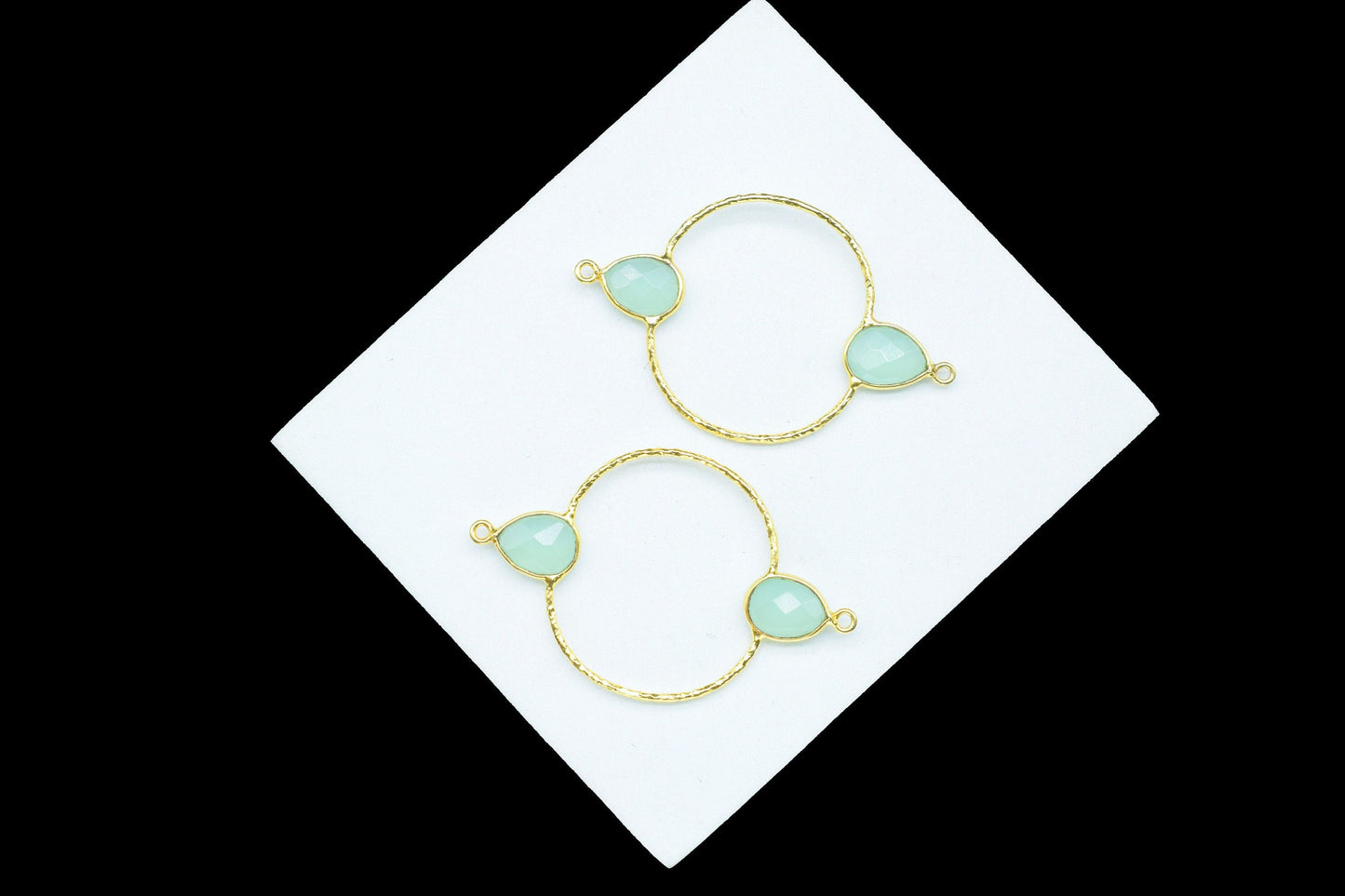Aqua Chalcedony Double Bail Bezel Connector,Handmade Earring Connector,Gemstone DIY Components,Pear Shape Bezel Connector,Valentine Gifts