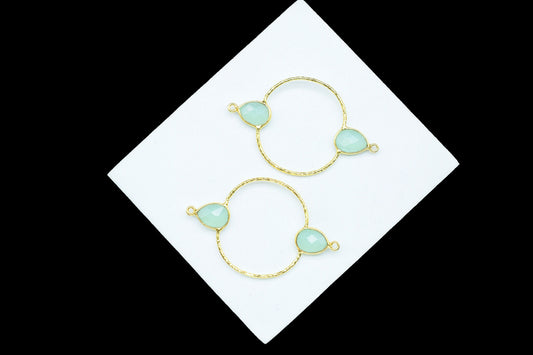Aqua Chalcedony Double Bail Bezel Connector,Handmade Earring Connector,Gemstone DIY Components,Pear Shape Bezel Connector,Valentine Gifts