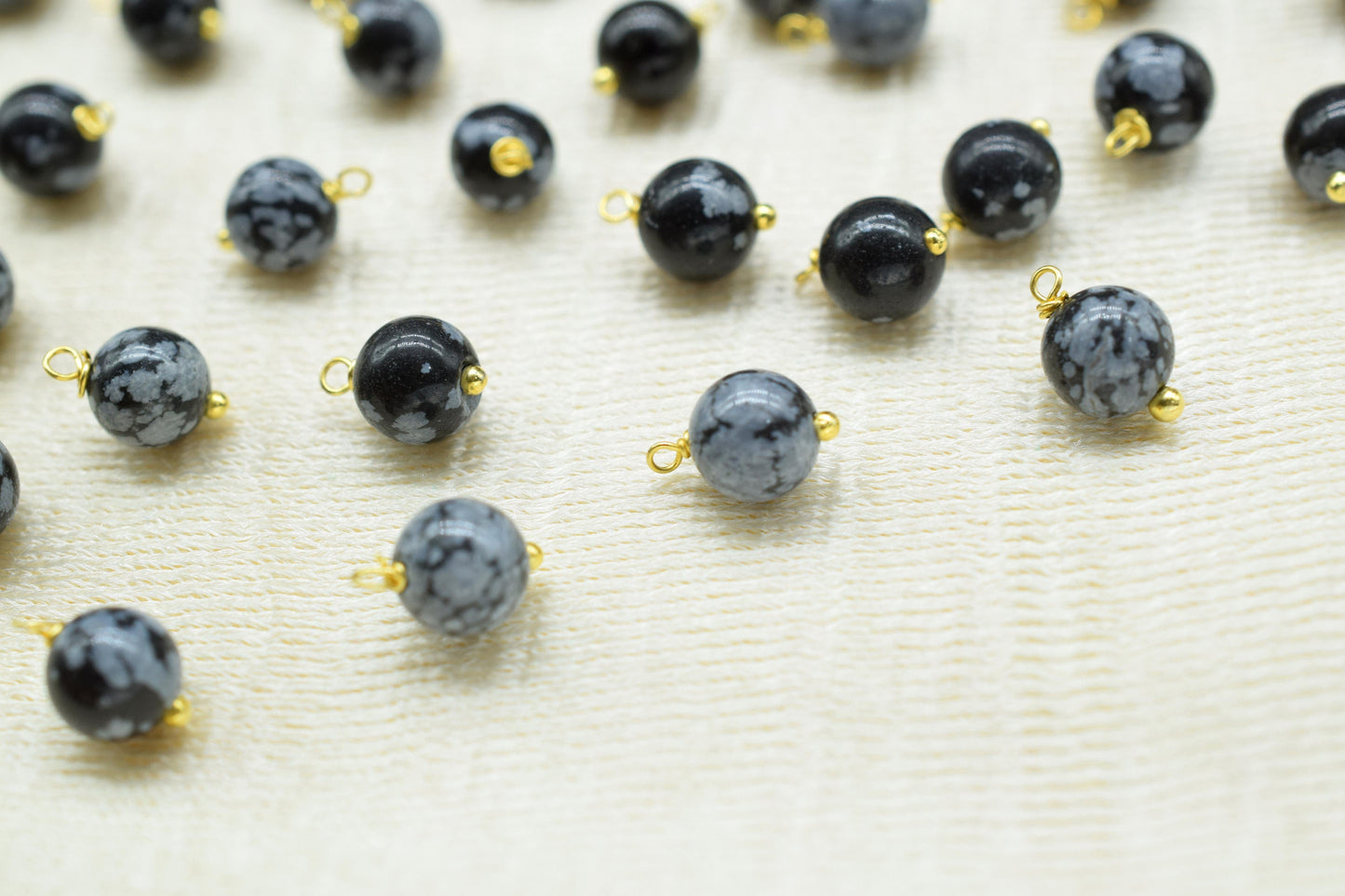 Snowflake Obsidian 6mm Round Smooth Beads/Earring Components/Obsidian  Single wire wrapped Beads/Round Beads Connector/Gemstone Beads/Gift