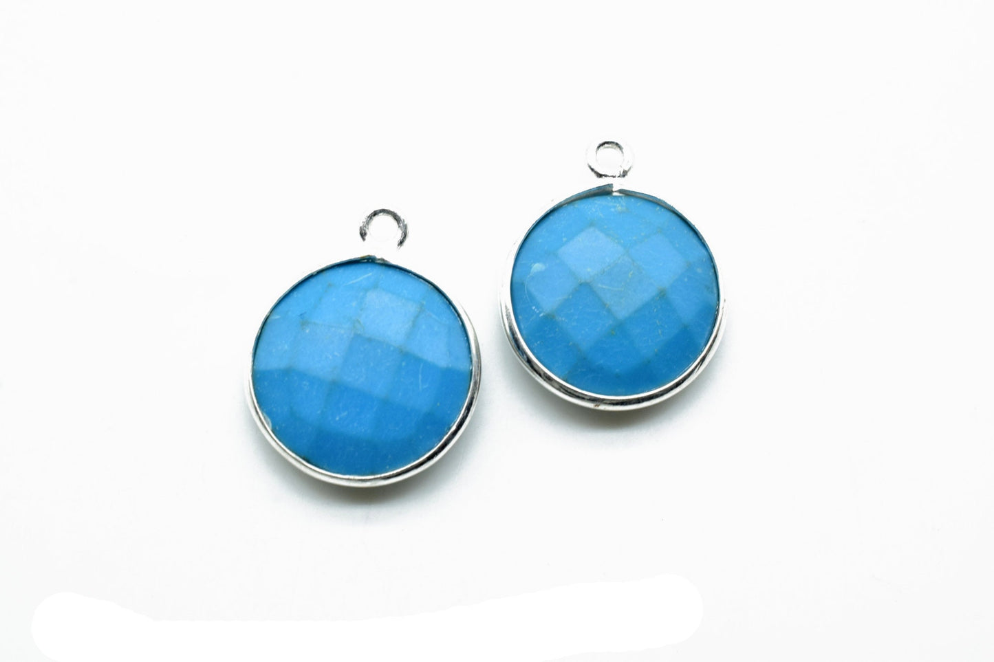 Natural Turquoise 14mm Round Single bail connectors,Turquoise Pendant,Faceted Turquoise bezel link,Gemstone Charm,Gemstone Pendant, charms