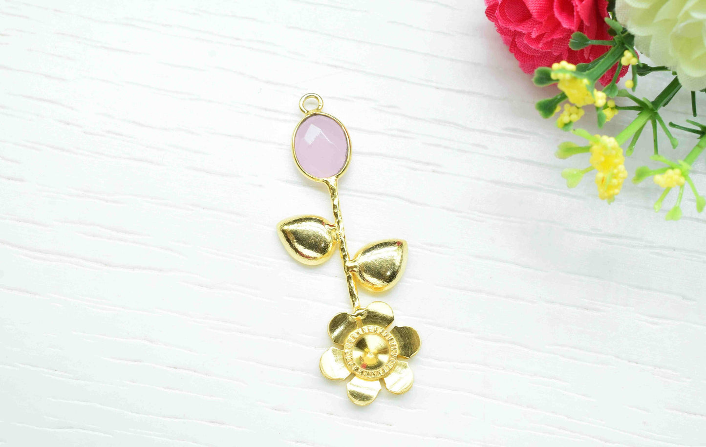 Rose Quartz  Gemstone Pendant , Rose Quartz Handmade Pendant , Single Bail Gemstone  Connector, Gold Plated Connectors , Summer Collection