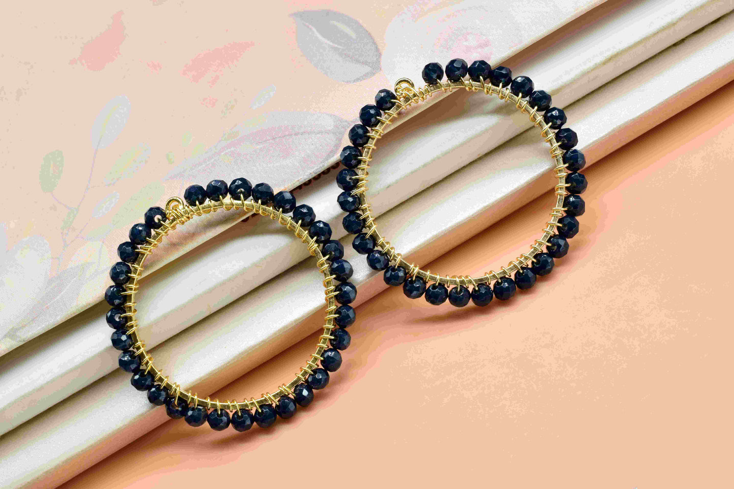 Blue Agate Wire Wrapped Dangle Connector,Circle Pendant Components,Handmade Earring,Beaded Hoop Earring,Finding Component Blue Agate Jewelry