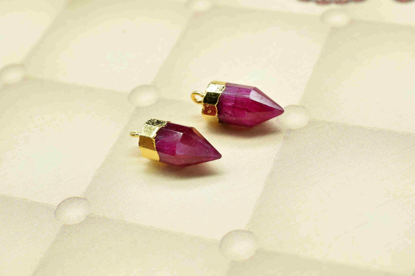 Ruby Gemstone 6x13mm Pencil Shape Connectors,Ruby Gemstone Jewelry making charm,Ruby Faceted Gold Plating Pendant,Ruby connector,Gift