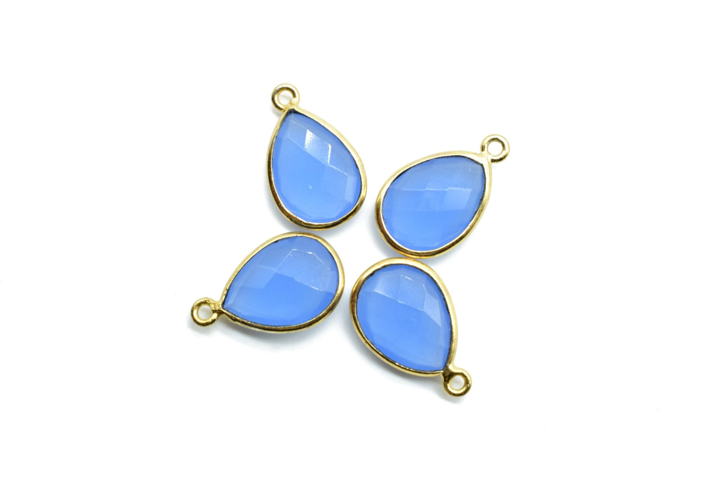 Blue Chalcedony 10x14mm Pear shape charm,Blue Chalcedony Pear Shape Bezel Connector Gold Plated,Single Bail Connector,JewelryBezel Set Charm