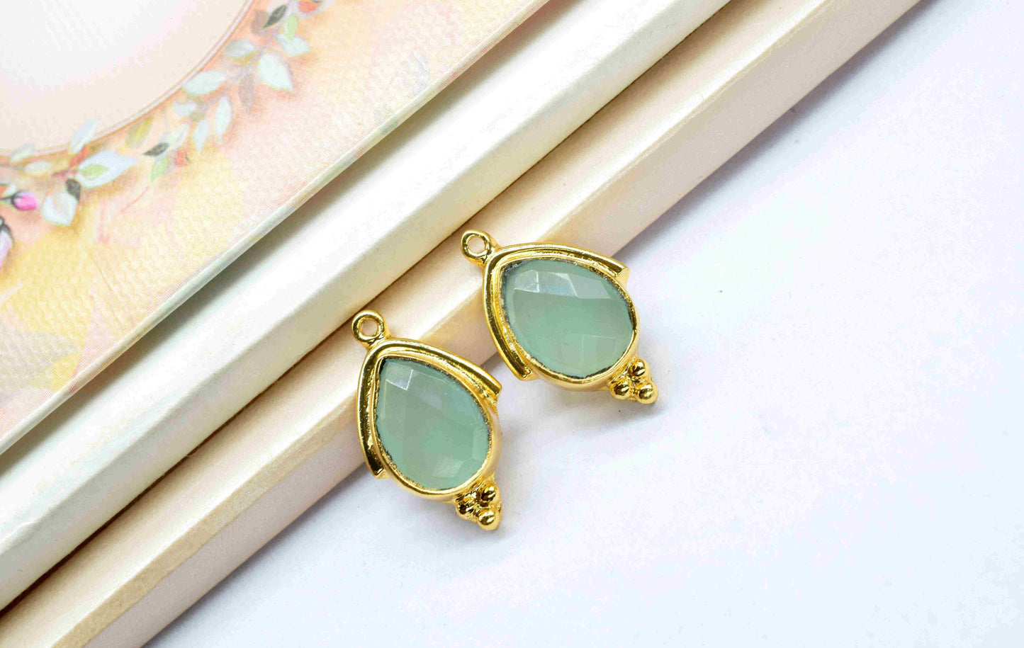 Aqua Chalcedony 9x13mm Bezel Connectors,Aqua Quartz jewelry making charm,Singel bail connnectors, Aqua Teardrop,Aqua Quartz Gemstone Bezel