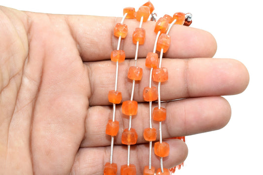 Carnelian 6mm Cube Box Beads,Yellow Chalceondy Faceted Box Briolettes,Carnelian Briolettes,Jewelry Making Beads,Carnelian 6 Inch Strands