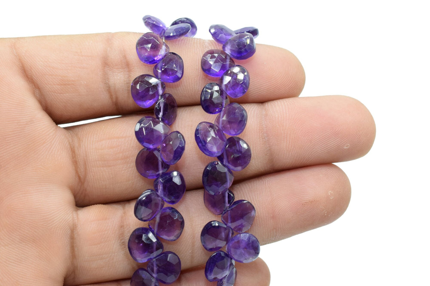 Purple Amethyst 8mm heart shape faceted Briolette,Amethyst beads,Amethyst jewelry making beads,Amethyst briolettes 8 inch strand,Amethyst
