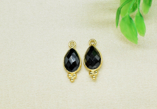 Black Onyx Gemstone 7x10mm Pear shape charm,Black Onyx pendant Jewelry,Black Onyx charm jewelry,Black Onyx Gold Plated bezel jewelry making