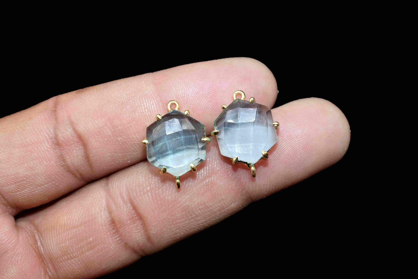 Sky Topaz Hexagon Connector,Charms for bracelet necklace Jewelry Making,Handmade Gemstone Bezel,Beads Prong Jewelry,double bail connector