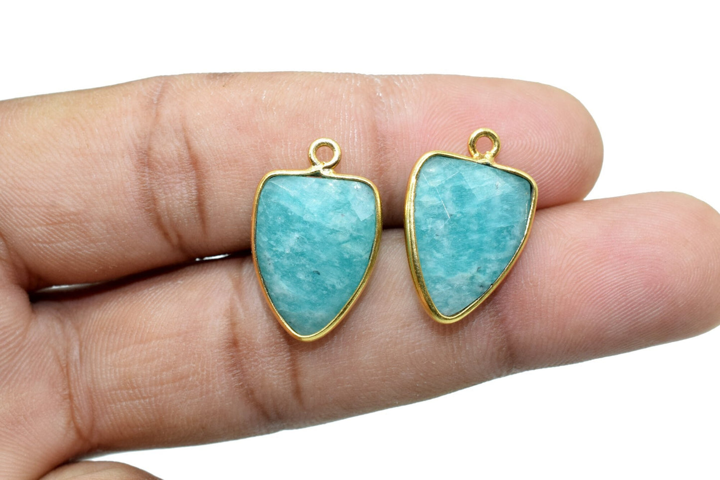Amazonite 12x15mm Triangle shape pendant,Amazonite single loop connectors,Amazonite Faceted Bezel Link Connector,Amazonite fancy connectos