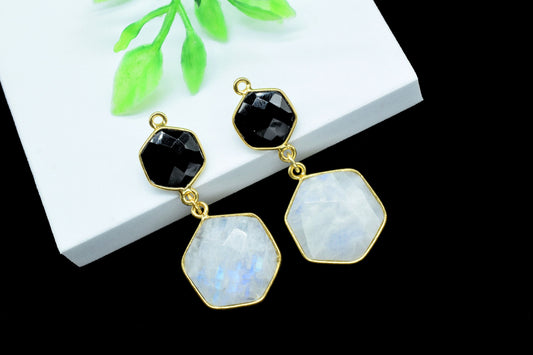 Rainbow Moonstone Dangle Component Charms,Multi Stone Dangle Earring,Necklace Connector,Black Onyx pendant,Gemstone Bezel pendant,Handmade