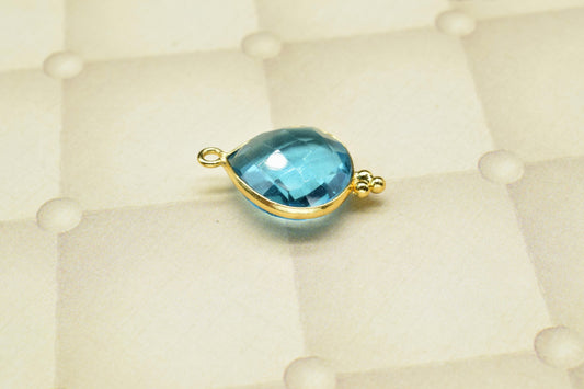 Blue Topaz Quartz Gold Plated Single Bail Connector,Topaz Gemstone 14mm Heart Shape Charm Jewelry Making,blue Topaz Pendant Jewelry Making