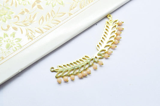 Peach Moonstone Double bail charms,Wedding Hair Vine Connector,Gemstone Leaf Pendant Necklace,bead Bar Leaf Charm,Component Handmade jewelry