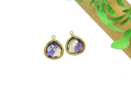 Ametrine Charms Faceted Pendant Jewelry,Ametrine Single Bail Pendant,Ametrine Gold Plating Pendant,Ametrine Gemstone 14mm Heart Shape Bezels