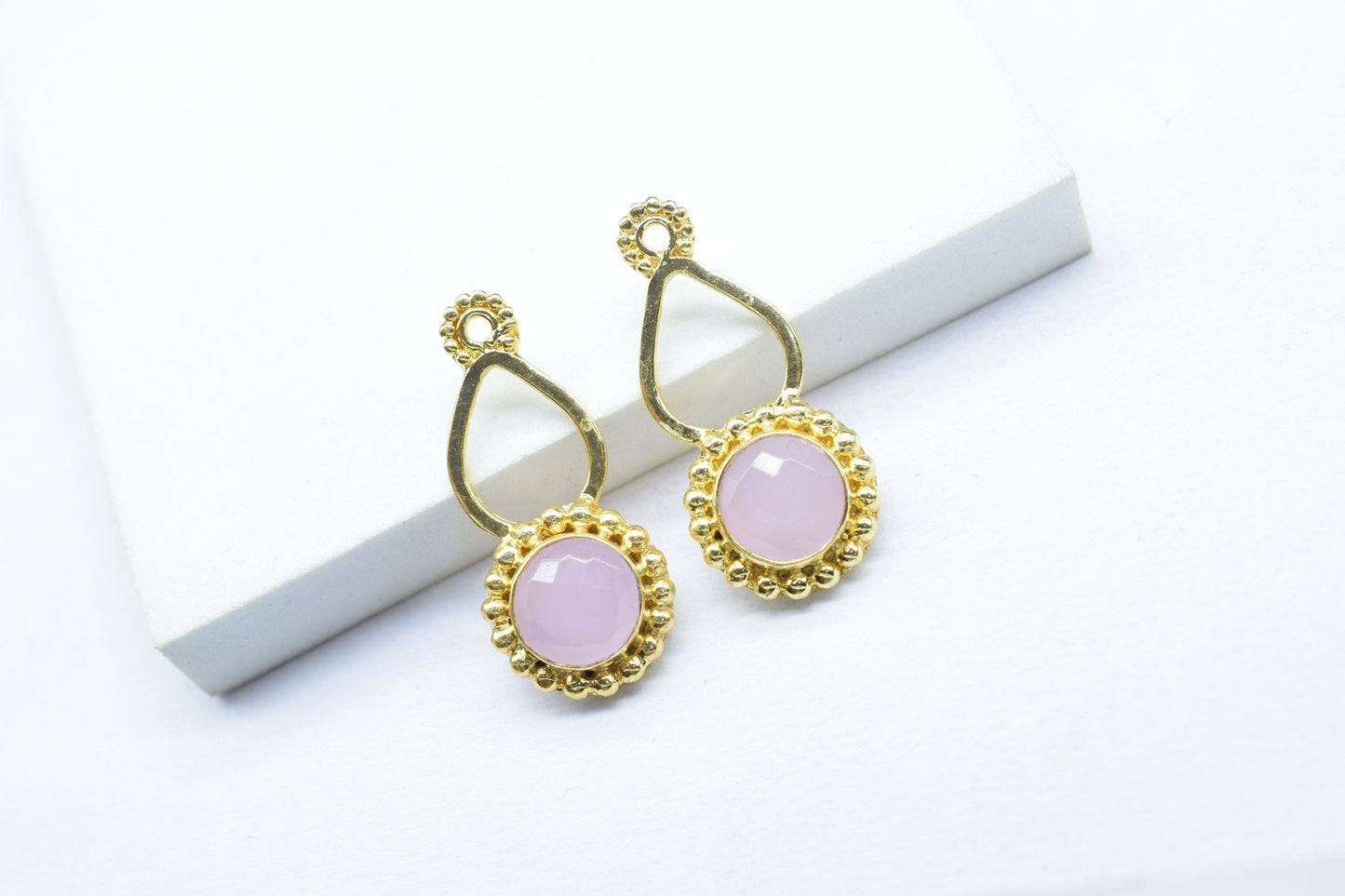 Rose Quartz Designer Pendant/Jewelry making Stone/Rose Quartz Pendant Charm/Handmade Jewelry Component/Round Shape Stone/Connector/Gift