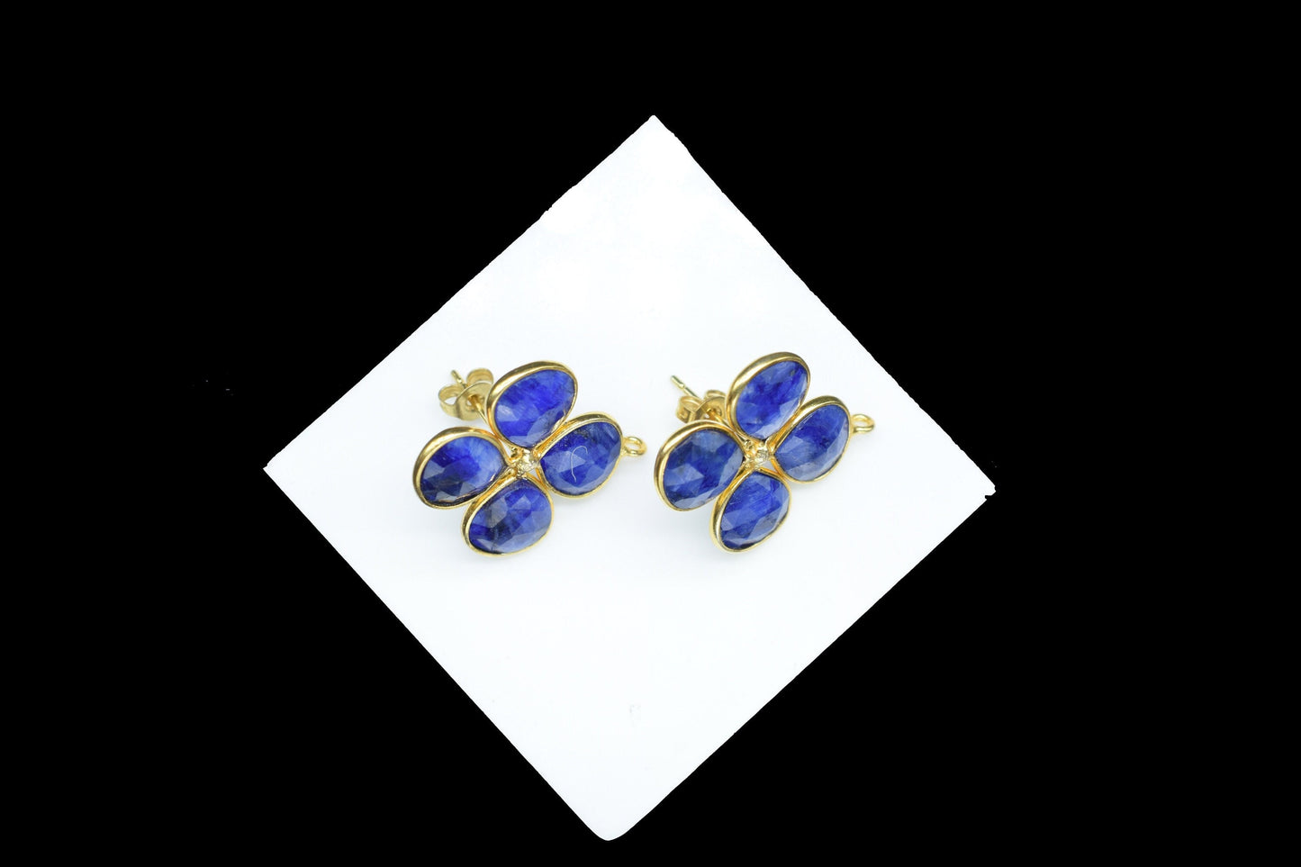 Blue Sapphire Gemstone Earring Connector/Gold Plated Jewelry/Sapphire Handmade Jewelry/Component/Jewelry making Connector/Wedding Gifts