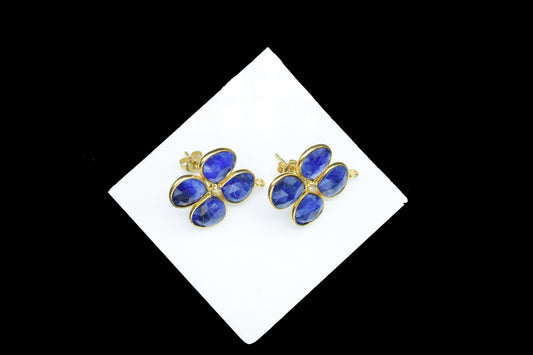 Blue Sapphire Gemstone Earring Connector/Gold Plated Jewelry/Sapphire Handmade Jewelry/Component/Jewelry making Connector/Wedding Gifts