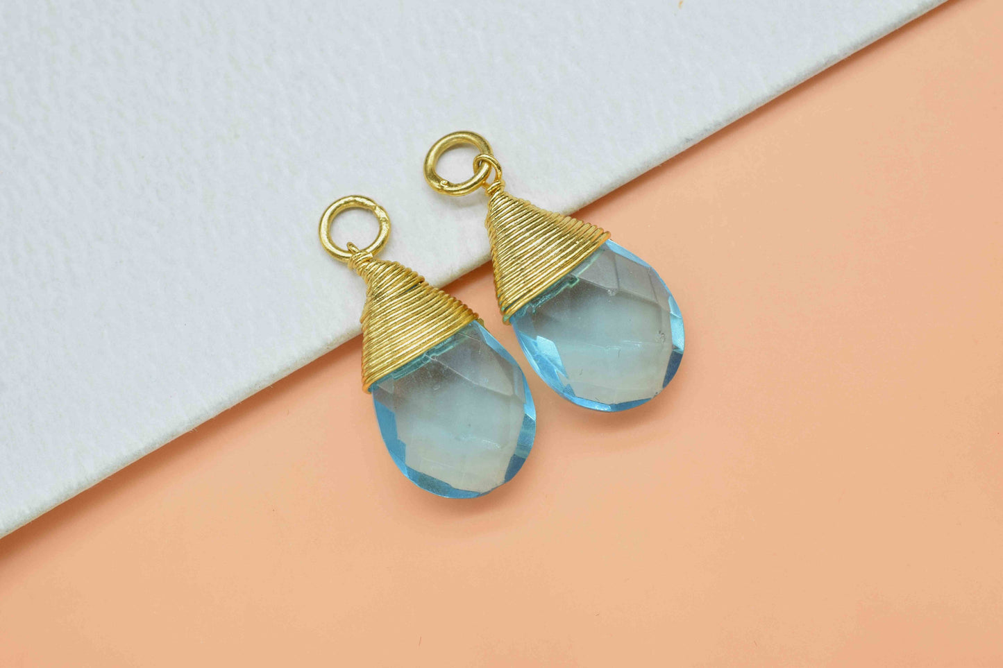 Sky Topaz Teardrop Faceted Connector,Gemstone Wire Wrapped Pendant,Loop Connector,Pendant Jewelry,Wire Wrapped Necklace,Sky Topaz Jewelry