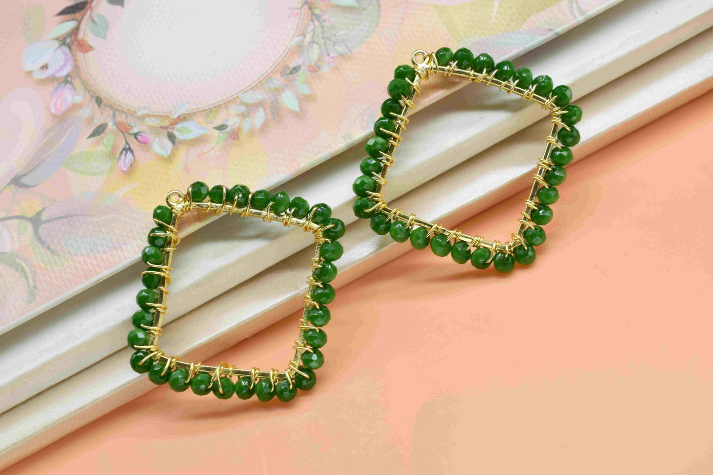 Emerald Quartz Wire Wrapped Dangle Connector,Gemstone Component,Handmade Earring,Finding Necklace Component Jewelry,Beaded Earring Connector