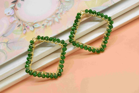 Emerald Quartz Wire Wrapped Dangle Connector,Gemstone Component,Handmade Earring,Finding Necklace Component Jewelry,Beaded Earring Connector