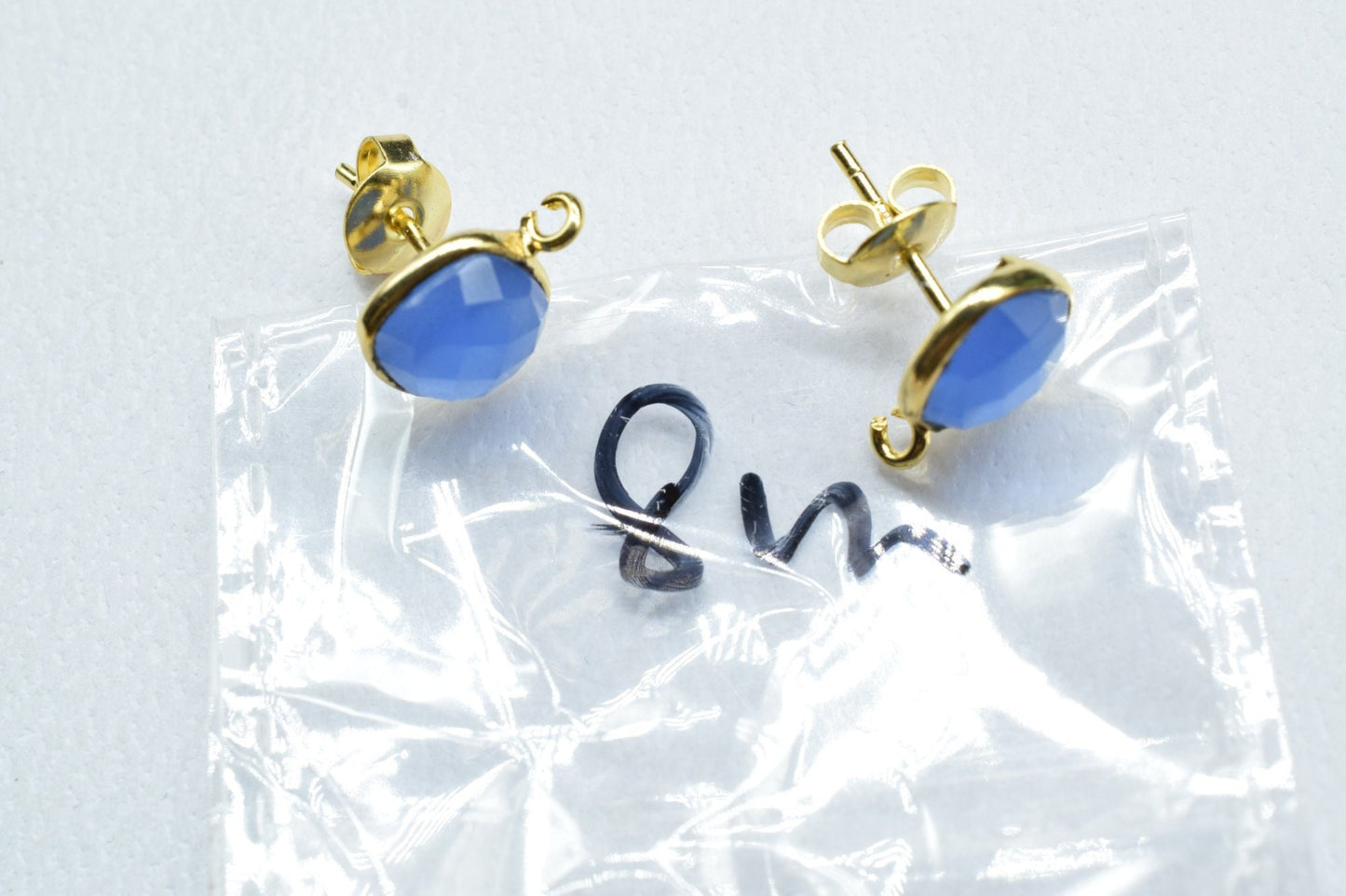 Blue Chalcedony 8mm Earring Connector, Jewelry Making Supply,Earring Making Connector,Ear Post Studs Connector,Ear Studs,Gemstone Ear Post