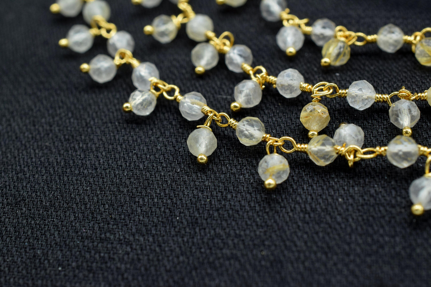 Gold Rutile beaded Chain,Gemstone Rosary Chain,Wire Wrapped Necklace Chain,Gold Rutile Cluster Rosary Chain,Finding Handmade Jewelry Gift