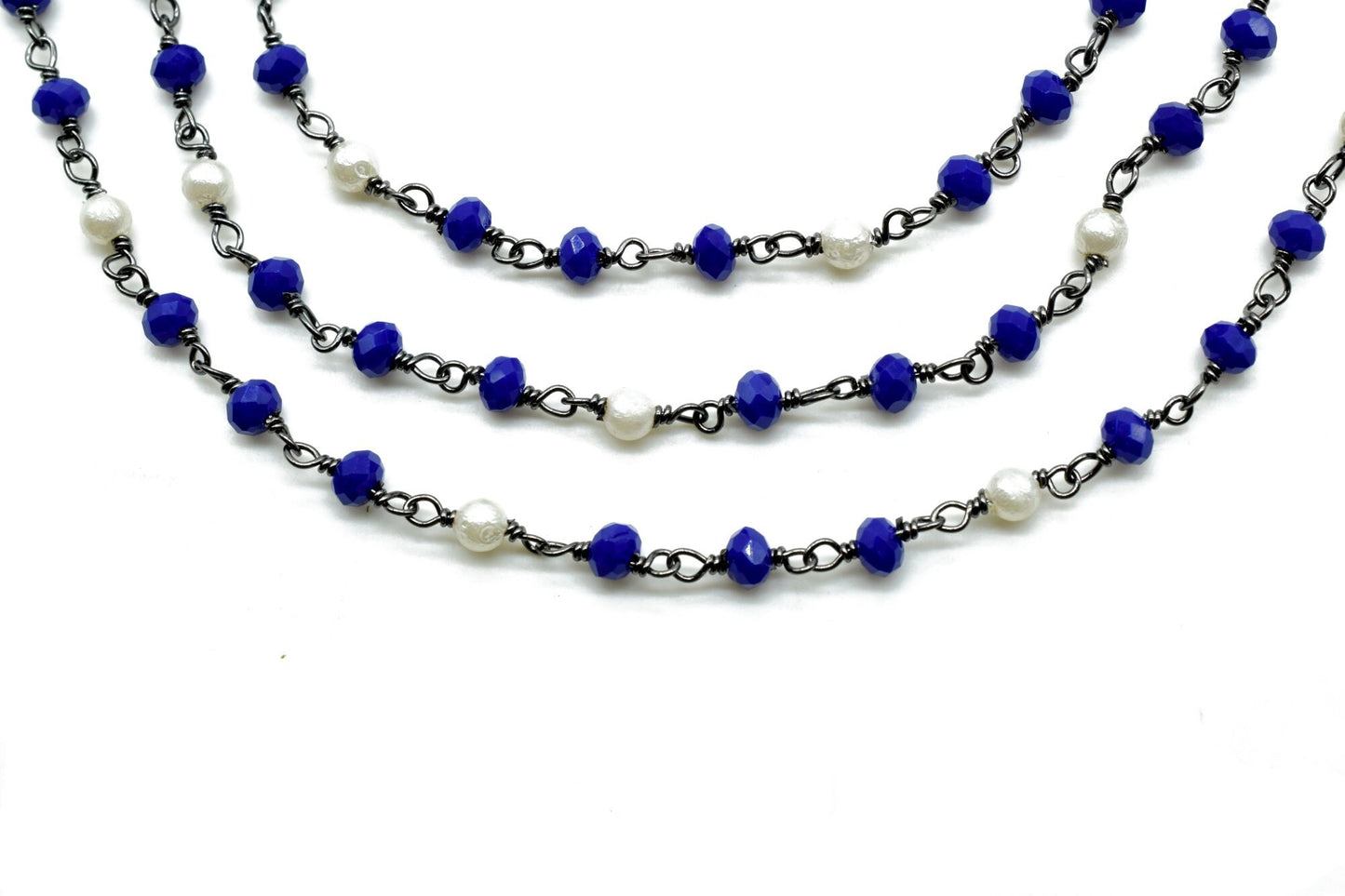 Sapphire Wire Wrapped Rosary Chain, Beaded Chain, Rosary Chain, Corundum Sapphire, Chain by The Foot,Unfinished Bead Wire Wrapped Chains