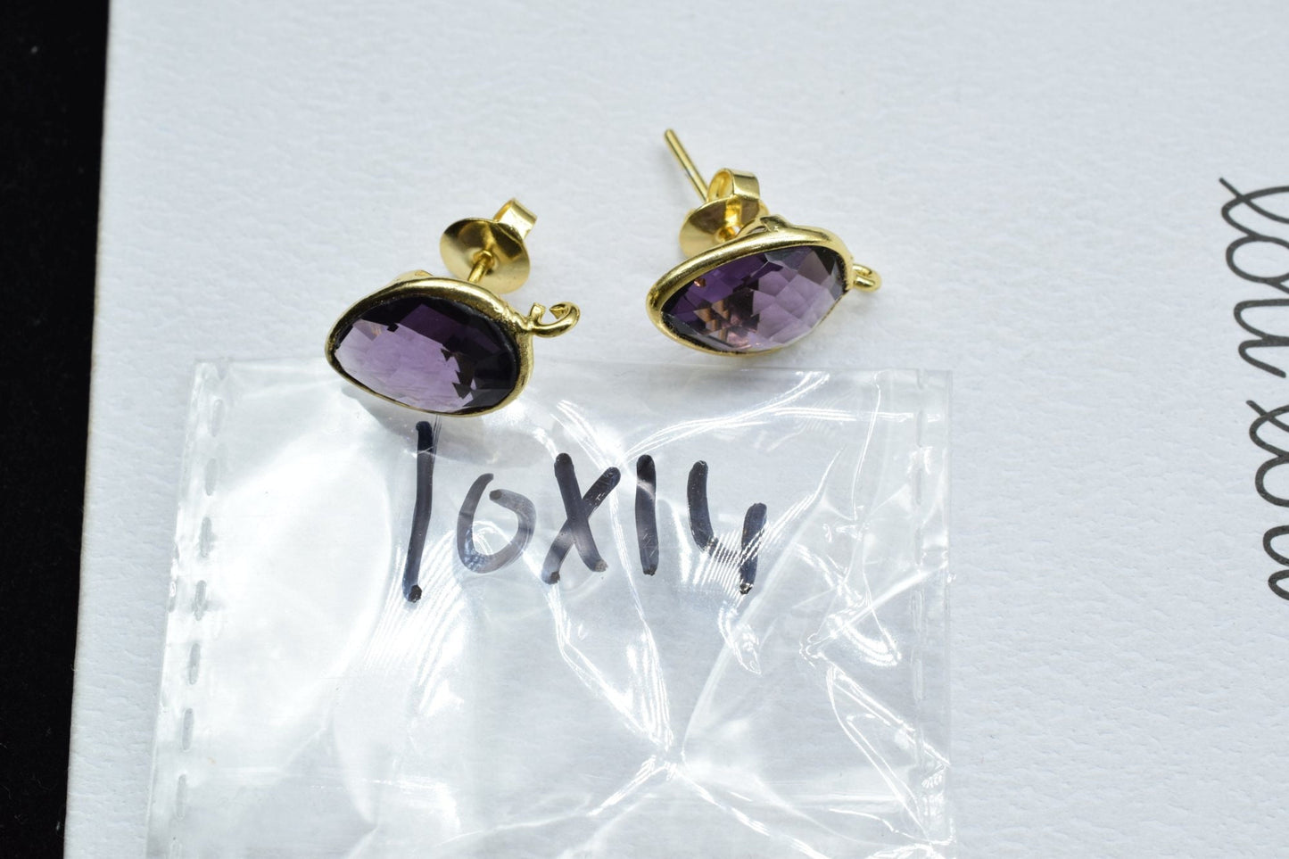 Amethyst Earring Connector,Jewelry Making,Amethyst Ear post stud,Gold Plated Earring Connector,Teardrop Earring Connector,Amethyst Studs
