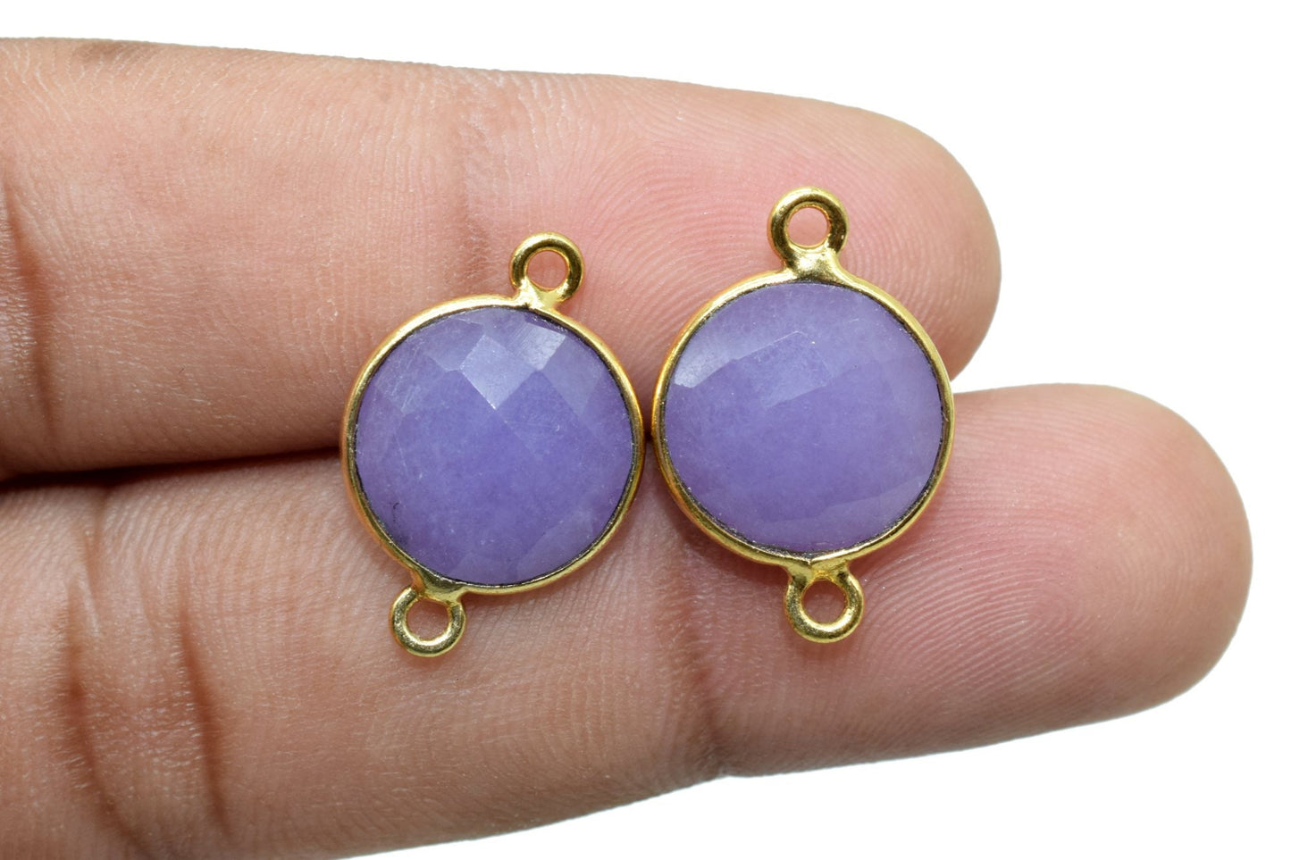 lavender 12mm Round double bail connectors,Brass Gold Plated bezel,lavender Pendant,jewelry supplies, Gold Bezel Trim Edge Faceted Gemstone,