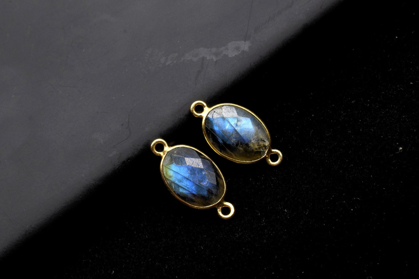 Labradorite 10x14mm Oval Double bail connectors,Labradorite Gold pendant,Labradorite Gold Plated bezel,jewelry making charms crafts,jewelry