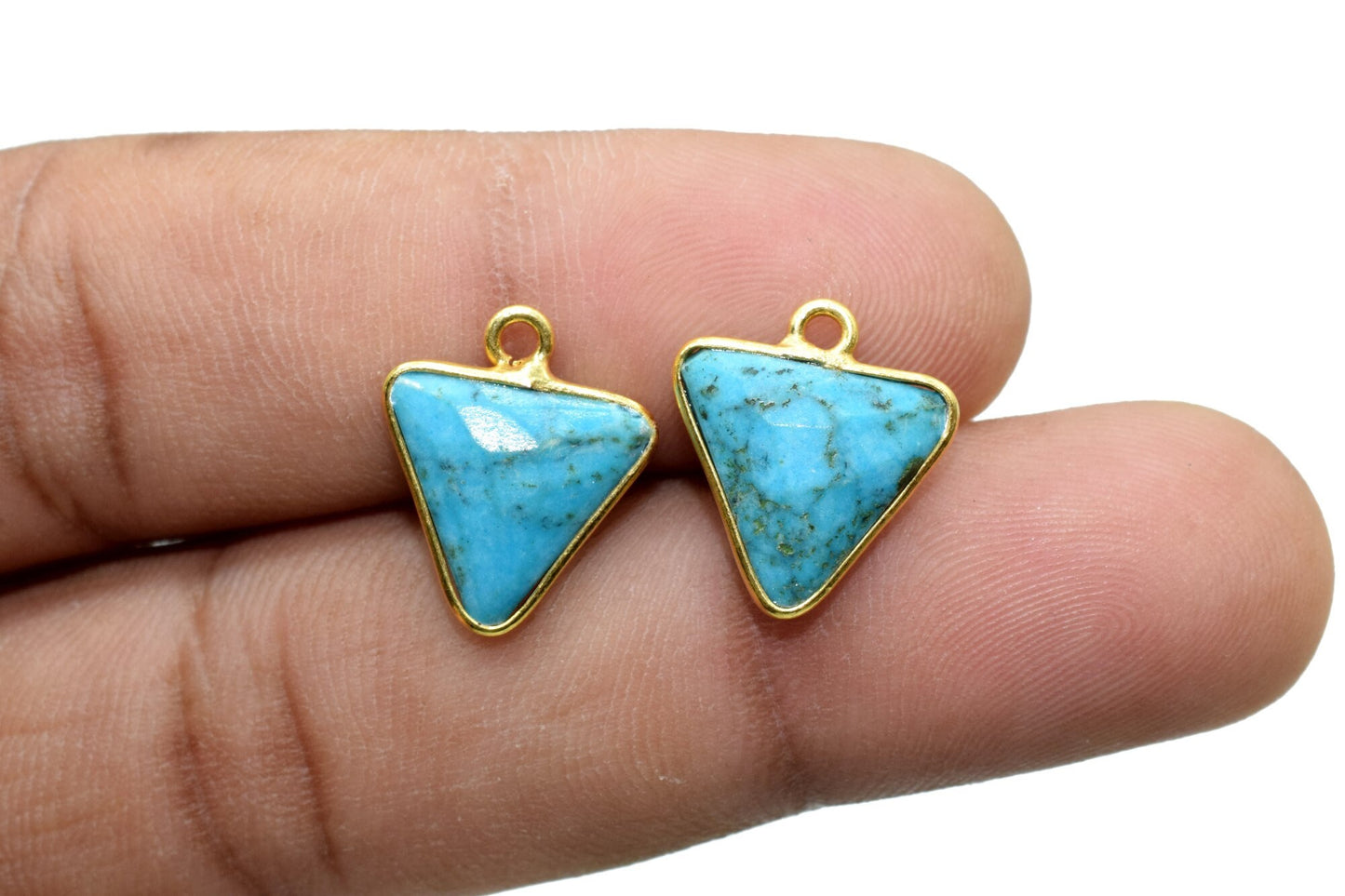 Blue Turquoise 12mm Triangle shape single bail connector, Gold Plated bezel,Turquoise Pendant,Turquoise gold plated bezel,Turquoise charm