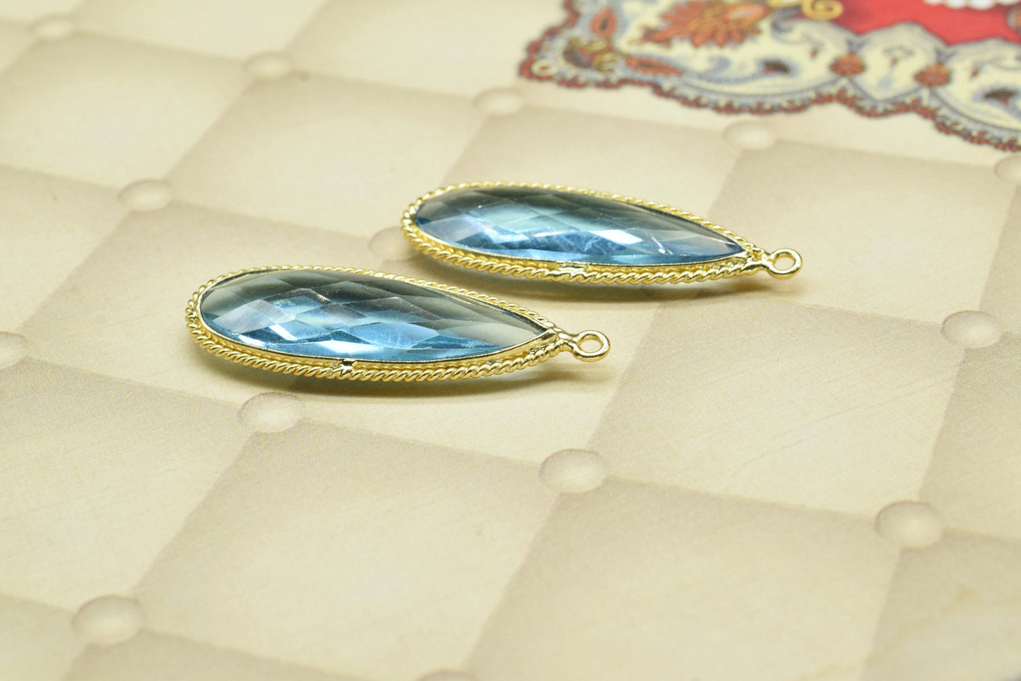 Sky Topaz Faceted Gemstone 10x30mm Pear Shape Bezels,Gemstone Faceted Light Bezels Jewelry,Sky Topaz charms,Sky Topaz Gold Plating Pendant