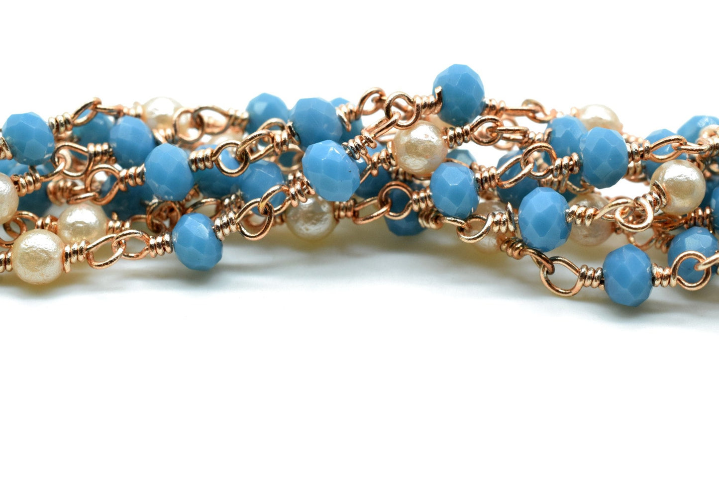 Turquoise Beaded Chain,Turquoise Faceted Beads Wire Wrapped Chain,pearl rosary ,Brass chains,Jewelry Making Chain,Turquoise Beads rosary