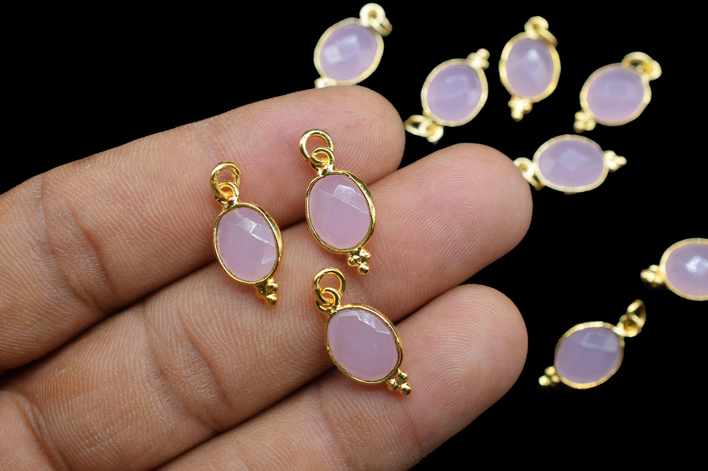 Rose Quartz 8x10mm oval Shape Pendant Jewelry/Rose Quartz Gold Plated Single Bail Connector jewelry/Rose Quartz Teardrop Charms,B'day Gift