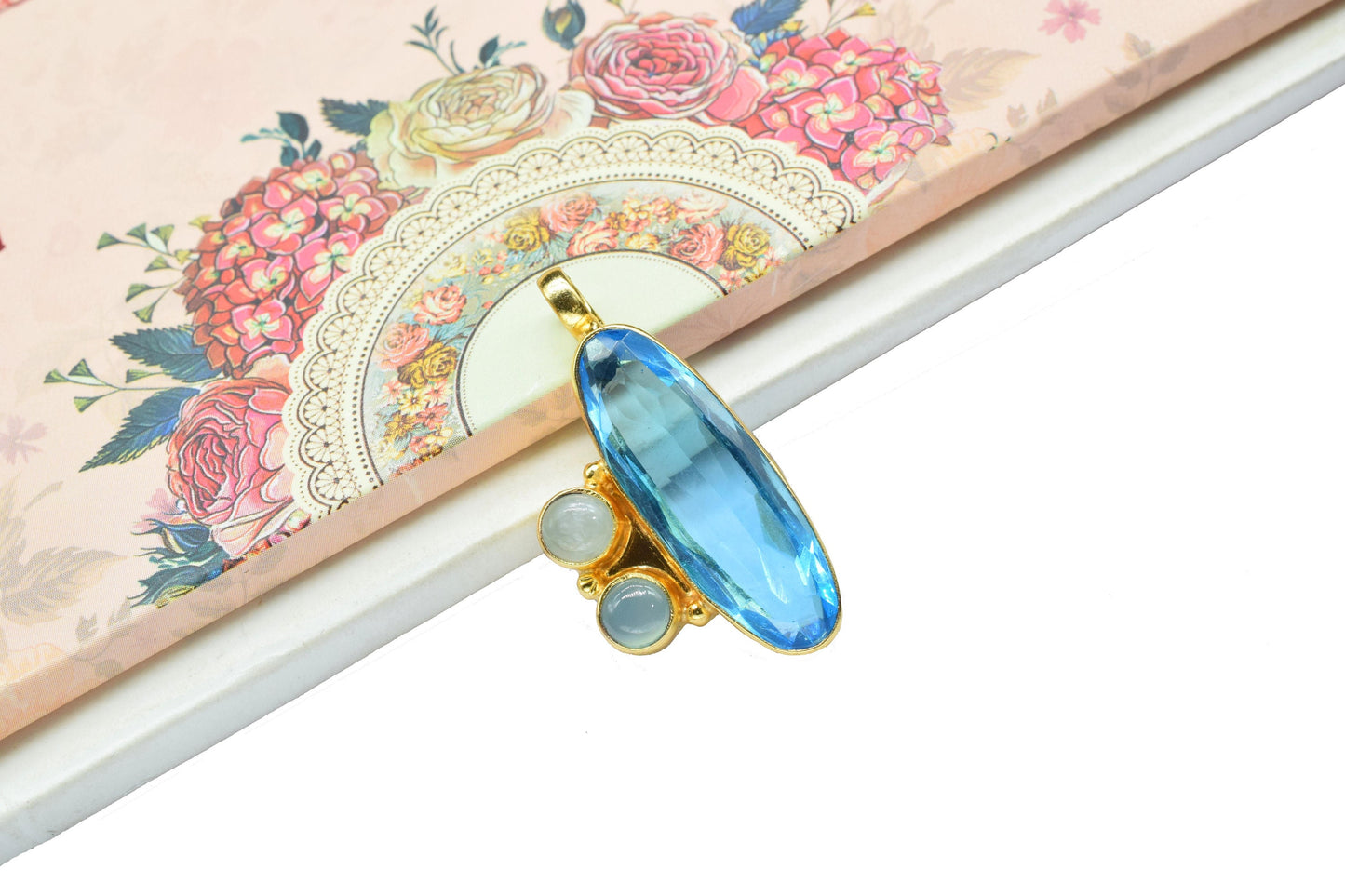 Multi Stone Pendant Charms,Handmade Brass Pendant,Statement Pendants,Loop Pendant Jewelry,Gemstone faceted Pendants,Single Bail Pendant,Gift