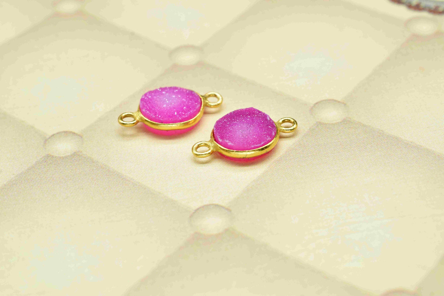 Pink Druzy Charm Pendants,8mm Druzy Connectors,Pink Druzy Double Bail Connector,Electroplated Light Pink Druzy Connectors,DIY Jewelry Making