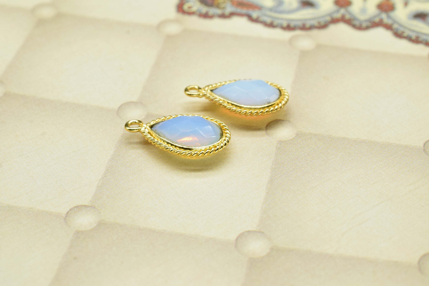 Opalite Connector Charms Pendant,Opalite Gold Plated Single Bail Pendant,Opalite Gemstone Faceted jewelry,Opalite 10x14mm Pear shape charm