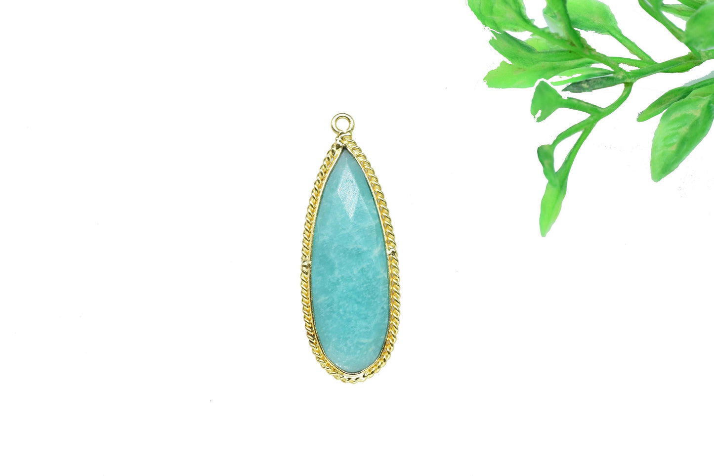 Amazonite Gemstone Bezel Charms 10x30mm Pear Shape Pendant,Amazonite Checker Cut Teardrop Connectors Jewelry,Amazonite Gold Plated bezel