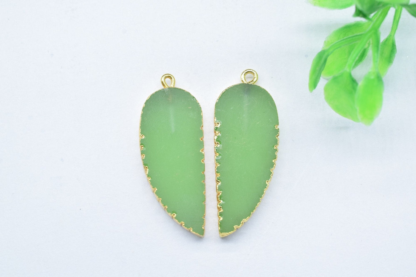 Prehnite Angel Wings Pendant,Single Bail,Handmade Leaf Shape Connector,Necklace Connectors,Prehnite Jewelry,Gemstone Leaf Pendant Necklace