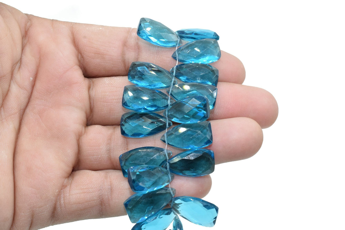 Sky Topaz Briolettes,8x16mm Trillion Faceted Beads,Sky Topaz pyramid shape beads,Topaz Trillion Shape Briolettes,Topaz jewelry Beads