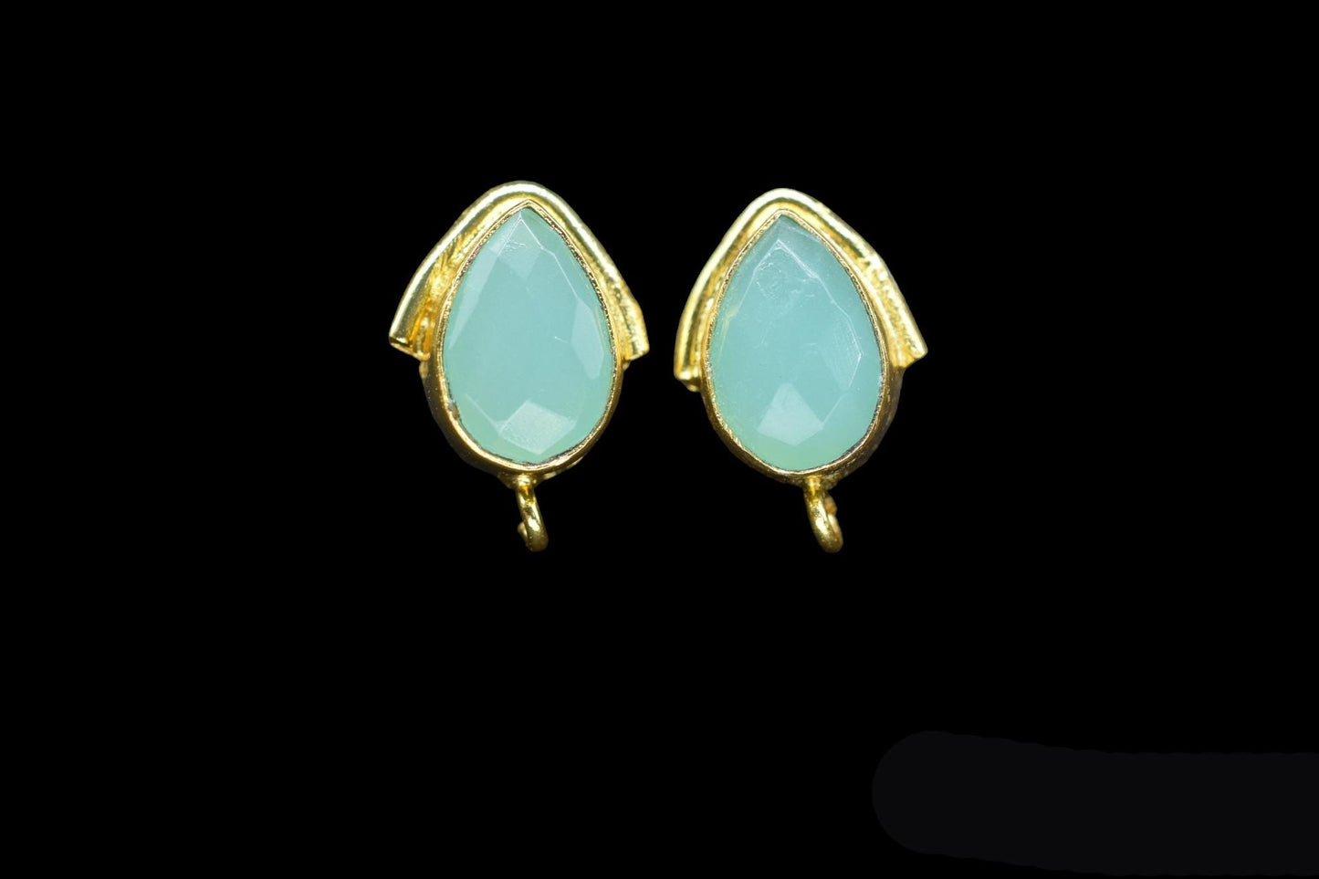 Aqua Chalcedony Studs Earring/Gold Plated Earring/Handmade Earring/Bezel Set Earring/Teardrop Earring/Women Jewelry/Connector Earring/Gift